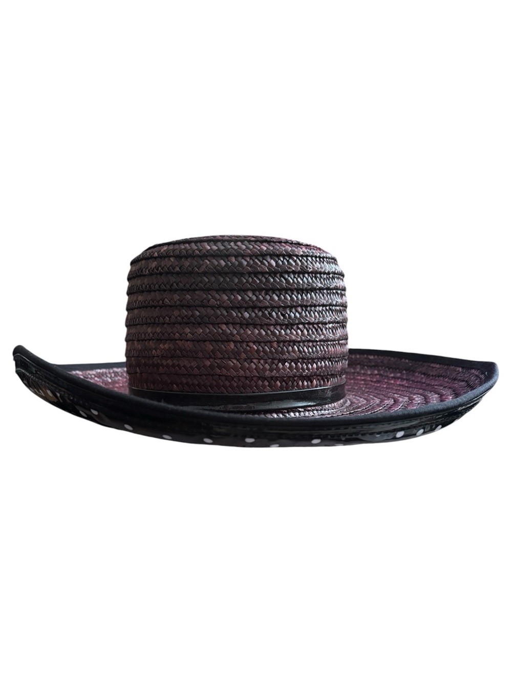 VTG Kokin New York Braided Wide-Brim Straw Hat in Black and Purple